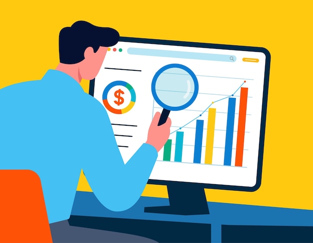 A person holding a magnifying glass over a budget spreadsheet on a laptop, highlighting potential areas for cost reduction and savings.