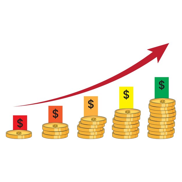 Stack of coins with an upward trend arrow representing rising interest rates and the increasing cost of borrowing money.