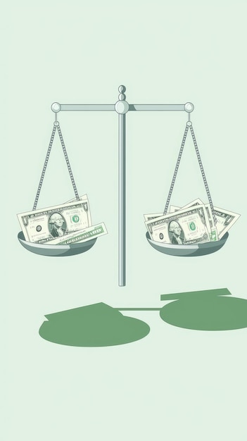 A stylized illustration of a balance scale, where one side shows a stack of money and the other side shows various business assets like equipment, inventory, and employee icons, representing the importance of balancing finances to avoid debt.