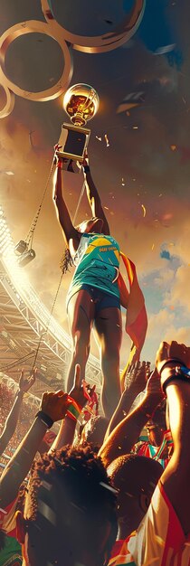 A collage showcasing top Brazilian athletes in various sports, including soccer, volleyball, swimming, athletics, and gymnastics, each athlete in action during a key Olympic moment.