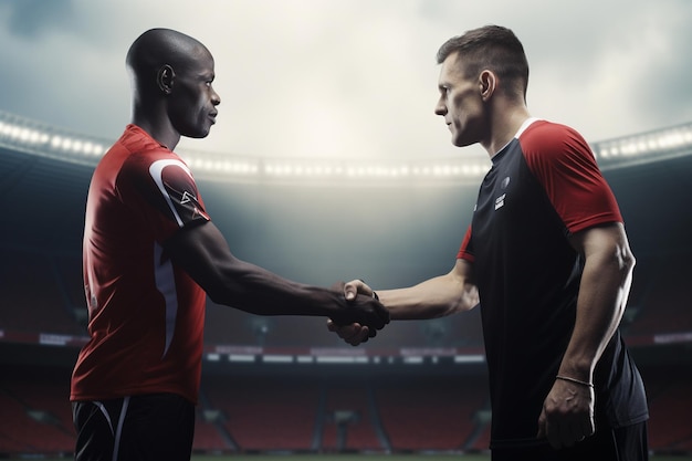 Players shaking hands at the beginning of a match