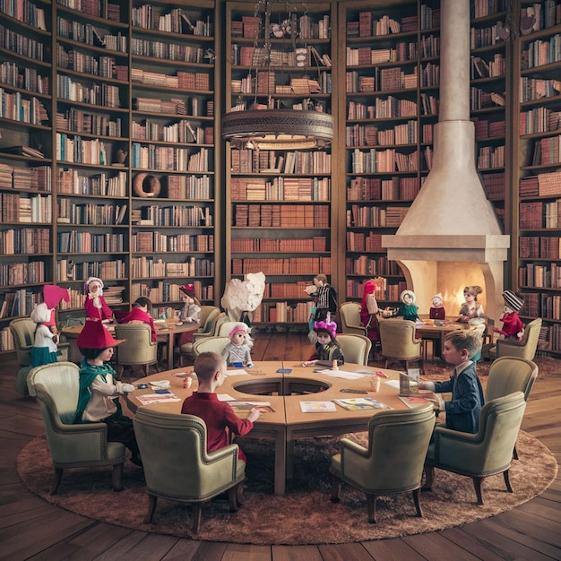 A well-lit library with rows of bookshelves filled with books, and students sitting at tables studying. The atmosphere is quiet and focused, highlighting the importance of research and academic resources.
