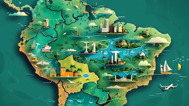 A map of South America highlighting Brazil and its Spanish-speaking neighboring countries. The map shows the cultural and economic connections between Brazil and these countries.