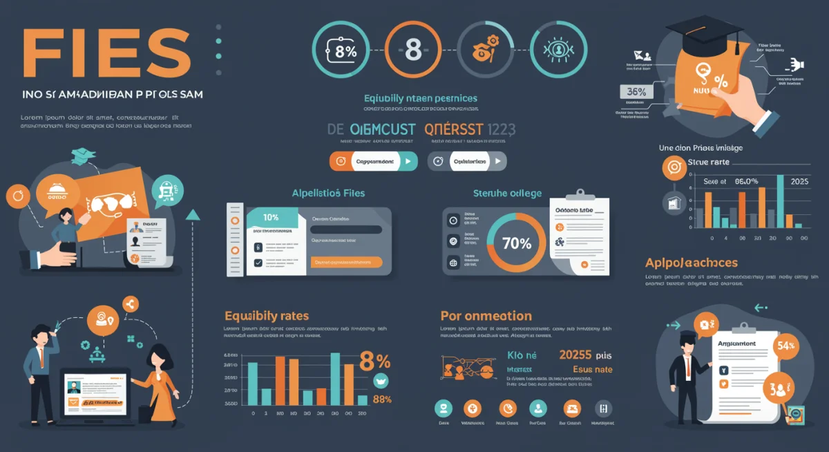 Infográfico detalhado explicando os critérios e condições do FIES, com ênfase na nova taxa de juros de 8%.