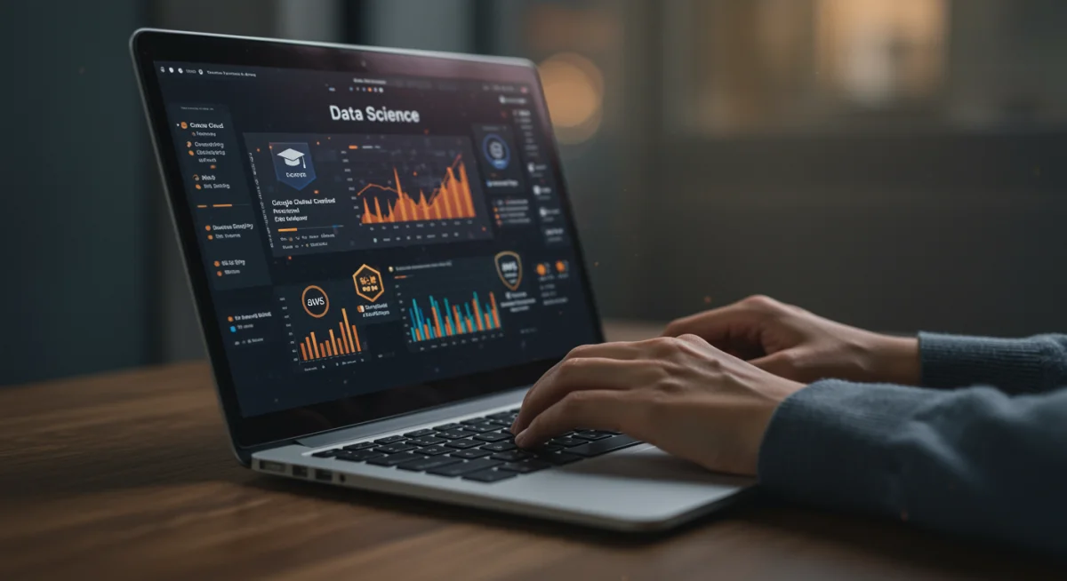 Person earning certifications on laptop, symbolizing career growth and specialized training.