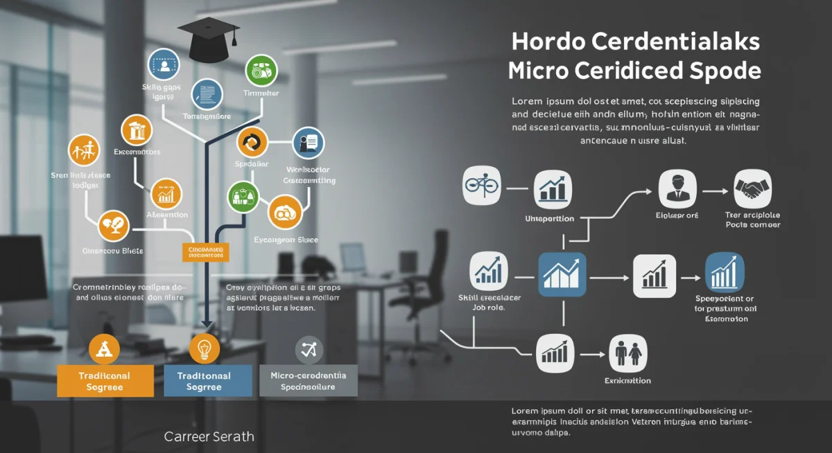 Infographic showing career progression with micro-credentials bridging skill gaps.