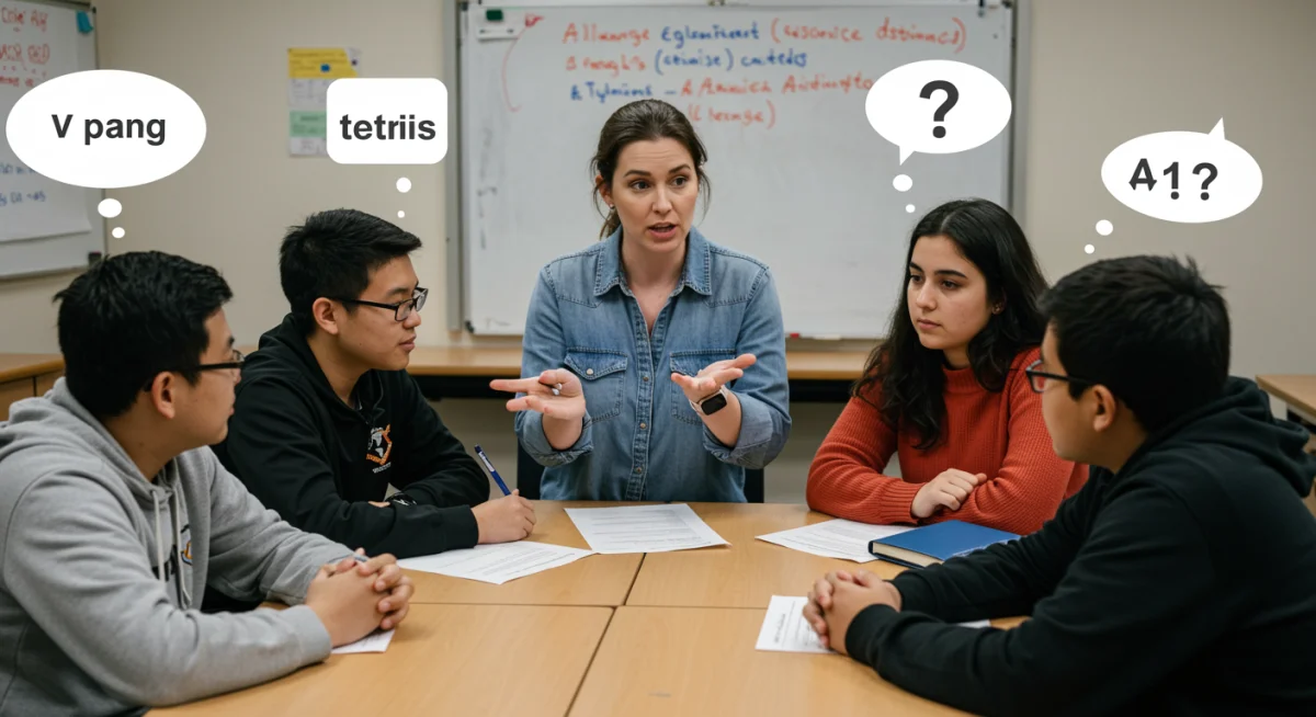 Educator guiding K-12 students in AI ethics discussion