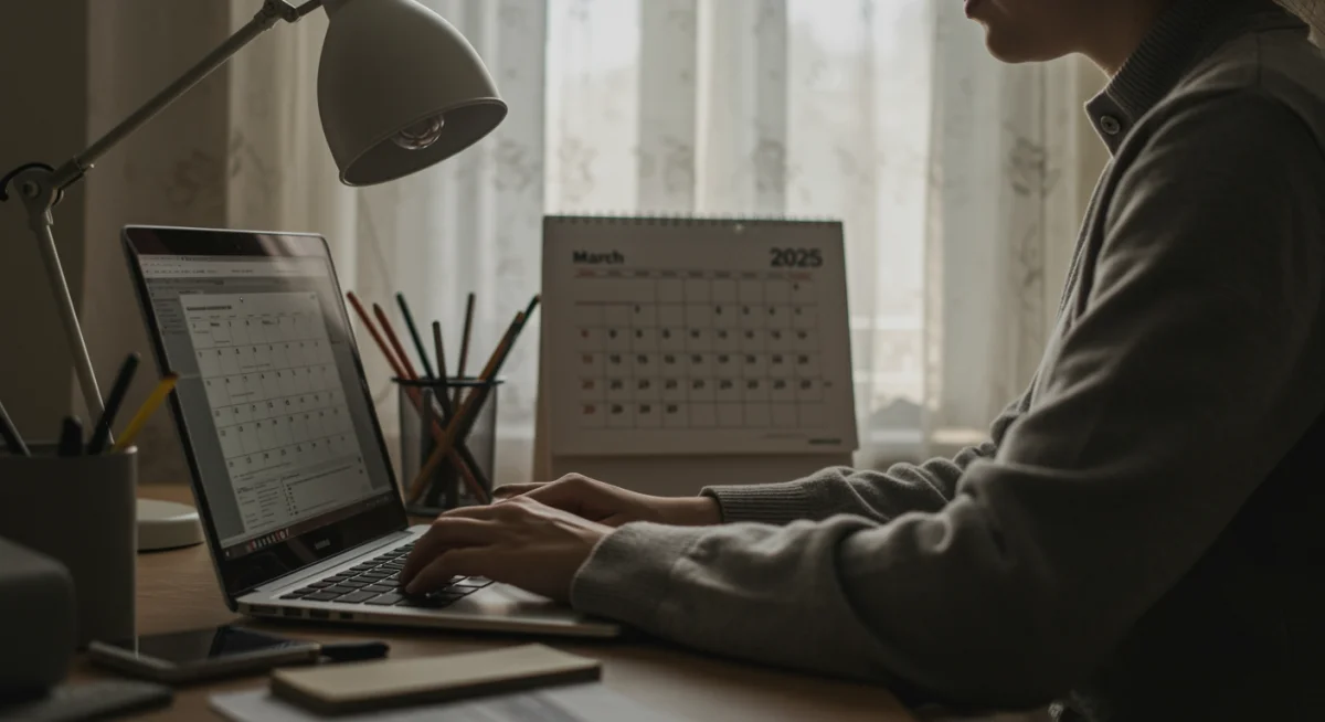 Individual working efficiently from a well-lit home office, emphasizing remote job productivity.