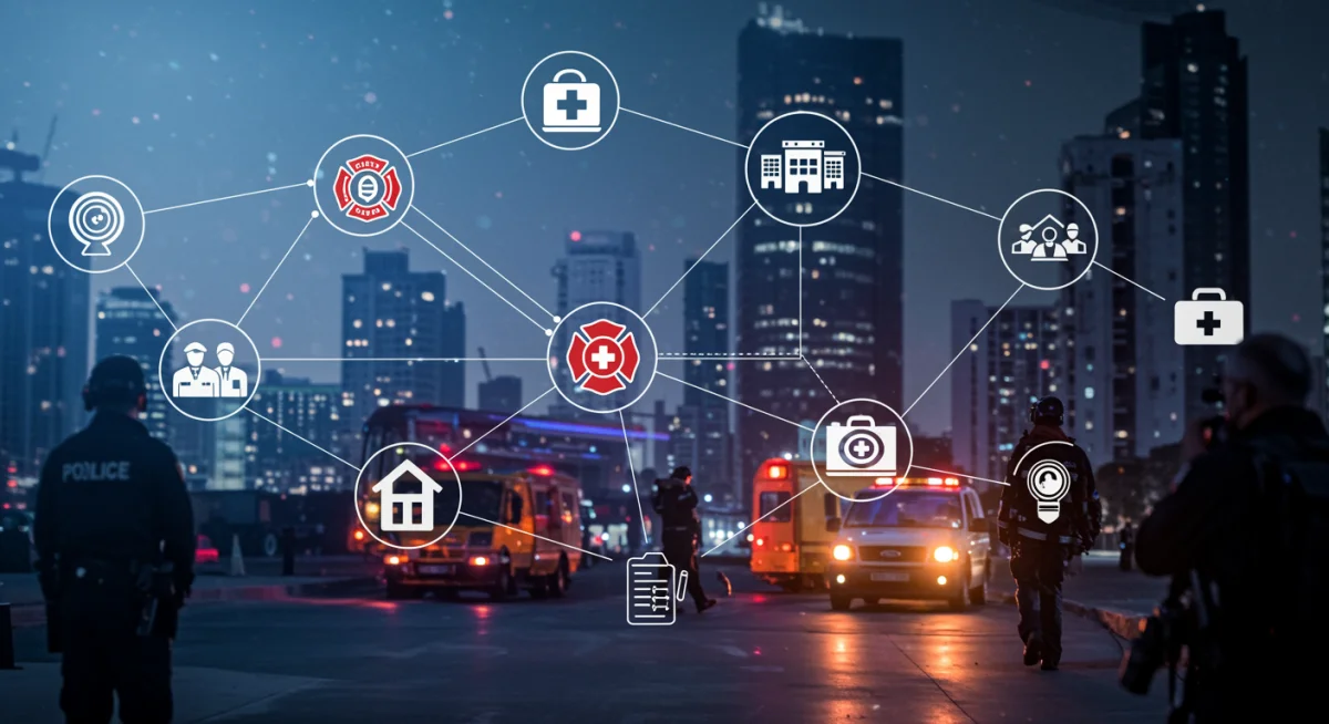 Interconnected emergency response units demonstrating seamless coordination and information exchange.