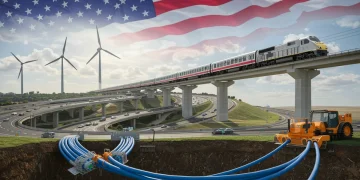 Modern infrastructure projects under construction, symbolizing the federal bill's impact