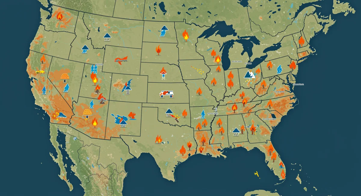 Map of US showing natural disaster prone regions
