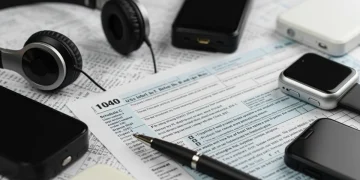 Tax forms and product testing items on a desk, representing 2024 tax write-offs for US product testers.