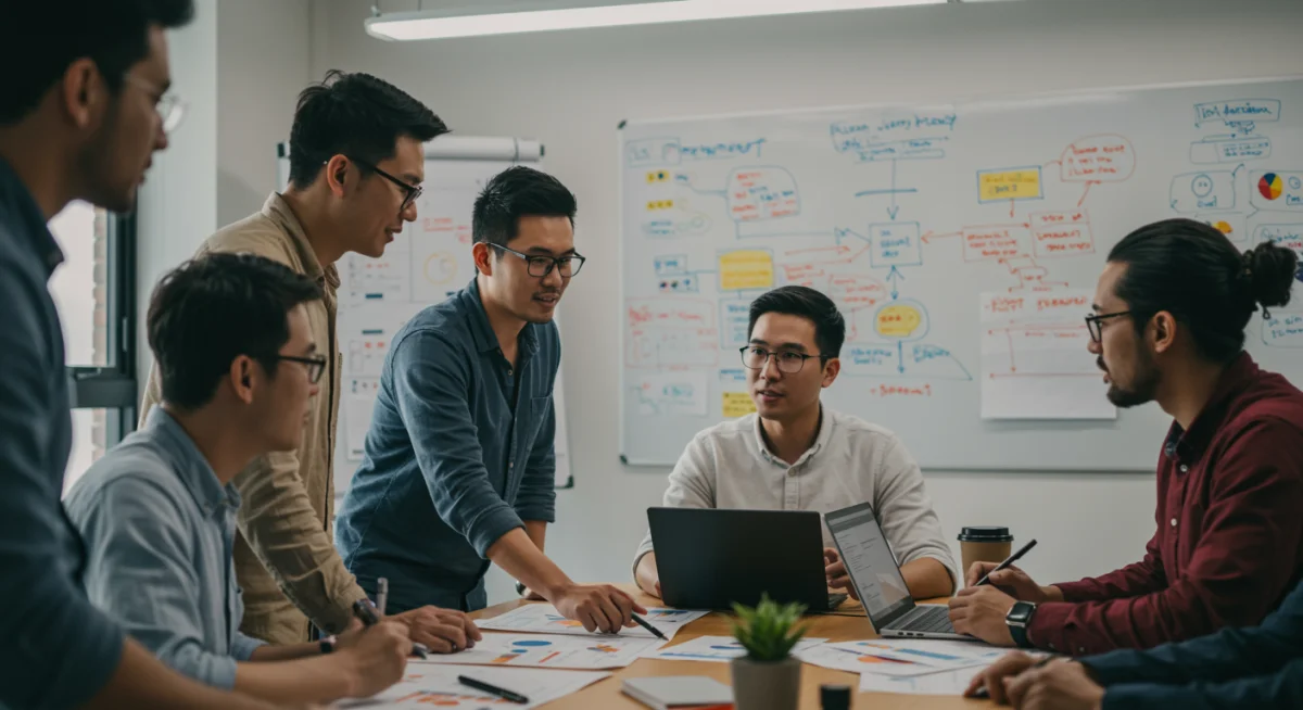 Diverse team of US testers collaborating on product analysis