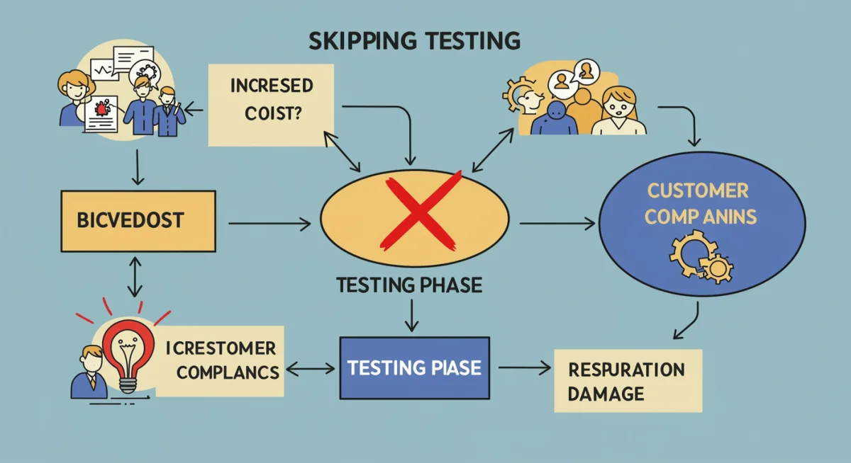 Infographic showing the negative impact of skipping product testing on costs and customer satisfaction.