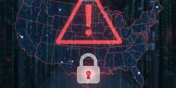 Urgent cybersecurity alert for federal agencies, depicting digital threat metaphorically.