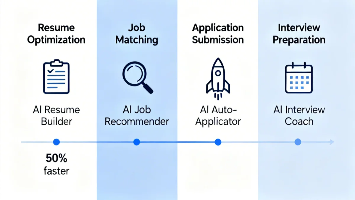 Infographic detailing steps and tools for an automated job search process