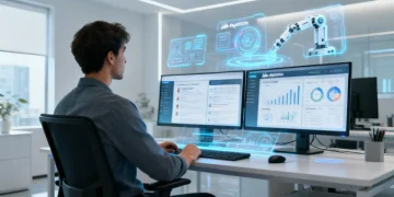Futuristic job seeker using advanced automation tools for efficient job search