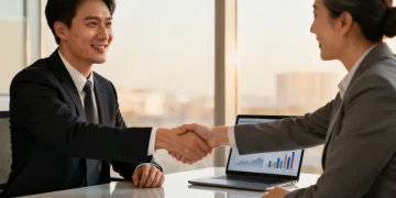 Professional shaking hands with a manager after a successful performance review