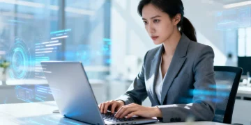 Focused professional analyzing job market data on a laptop