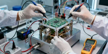 Technician performing time-sensitive product testing on a high-value electronic device