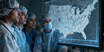 Medical professionals analyzing data on an emerging public health threat in the US.