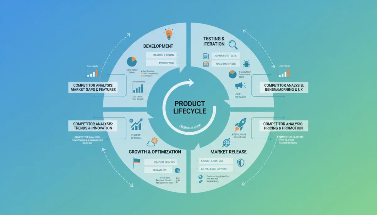 Product lifecycle infographic with integrated competitive analysis