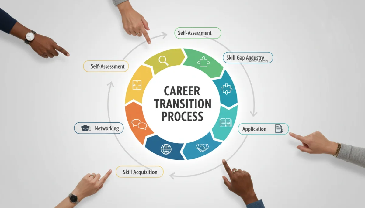 Infographic showing steps for successful career transition