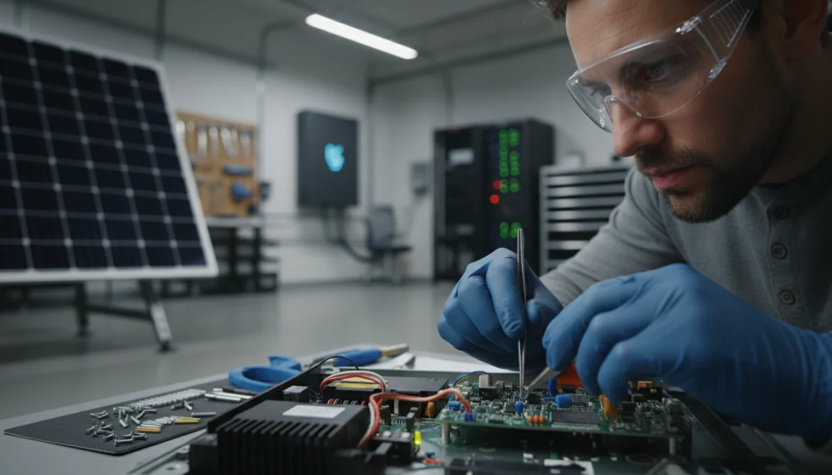 Technician working on sustainable energy technology, a high-demand vocational skill.