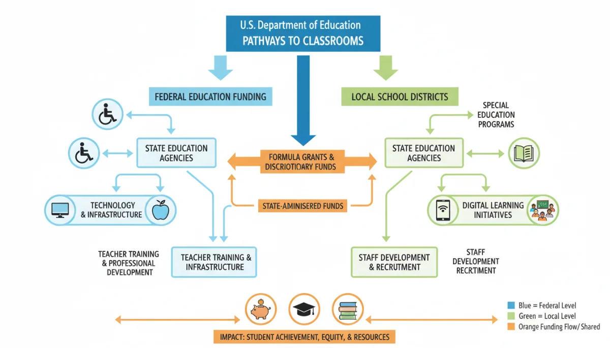 Infographic showing federal education funding allocation and impact.