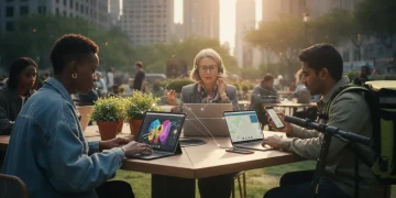Diverse gig workers thriving in the 2026 gig economy, utilizing technology for various freelance roles.
