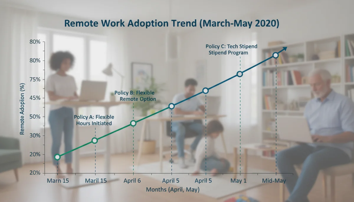 Graph illustrating rapid growth in remote work adoption