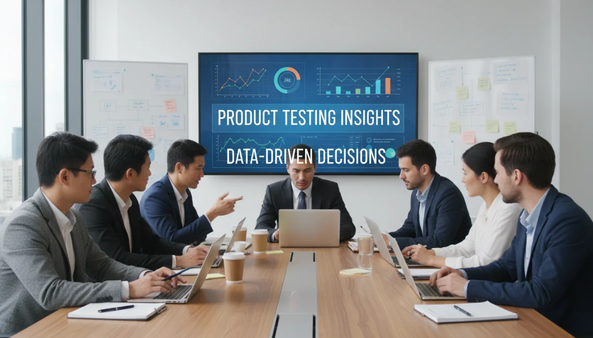 Diverse team analyzing product testing data collaboratively