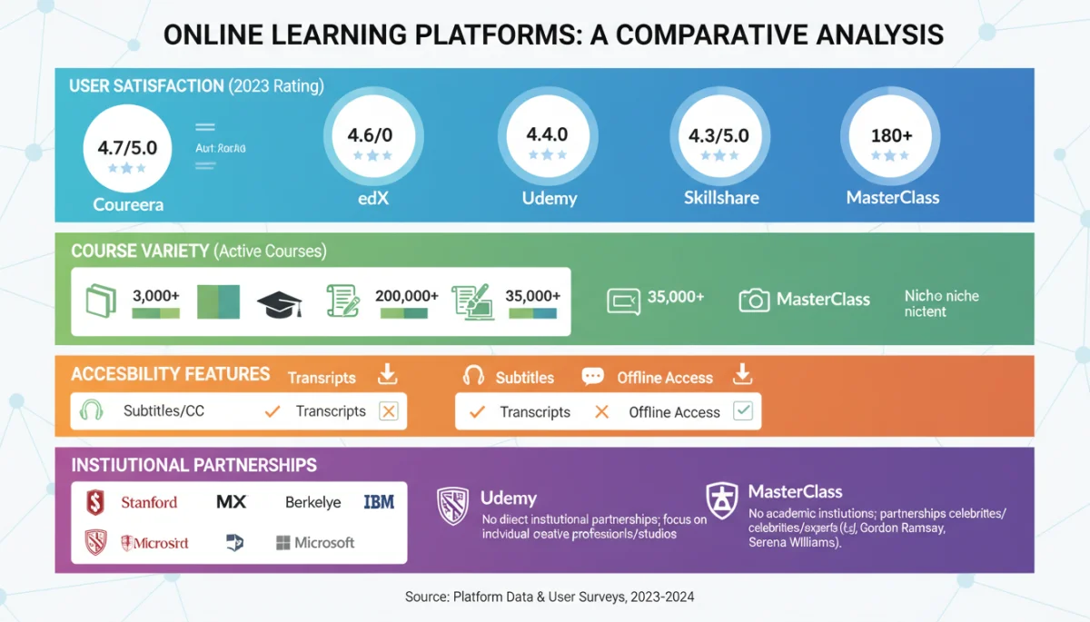 Infographic comparing features of top online learning platforms