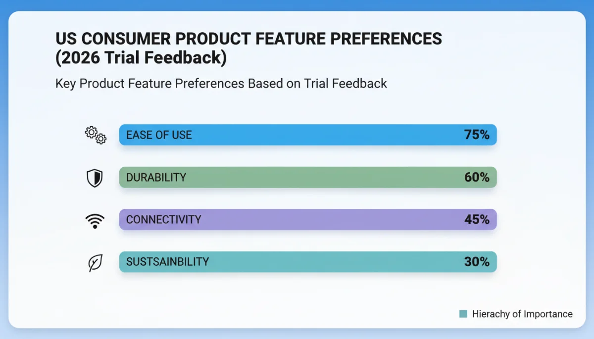 Infographic detailing US consumer product feature preferences 2026