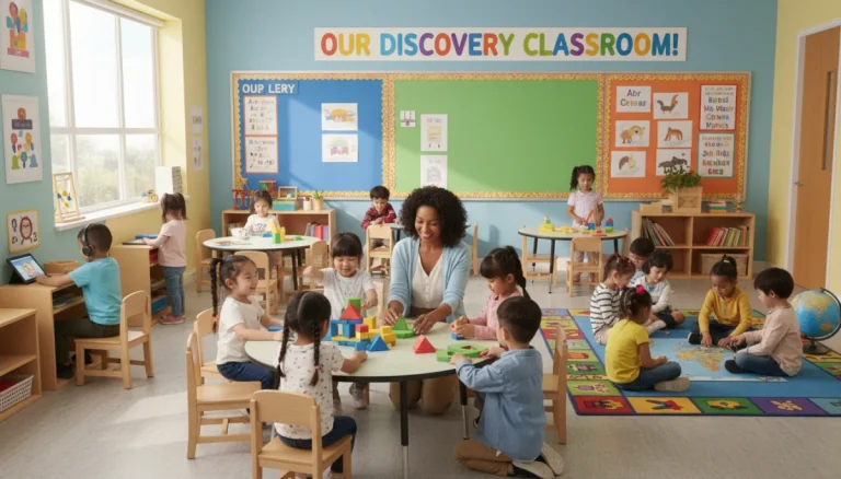 Children learning in a modern early childhood education classroom