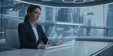 Professional reviewing a modern digital resume on a tablet for quick assessment