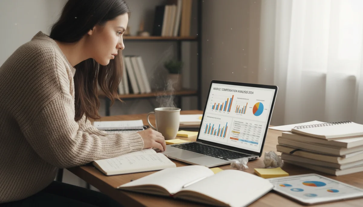 Person researching market salary data for 2026 negotiation